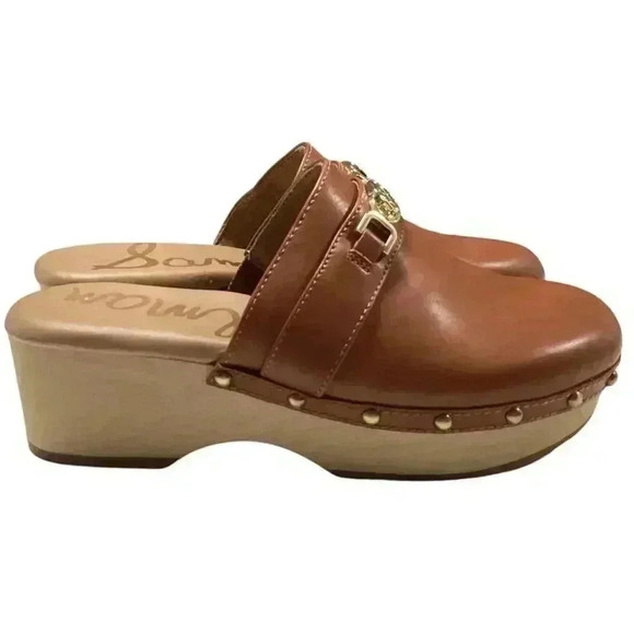 Sam Edelman Mule Clogs Shoes Women 7.5 38 Brown Kaye Vegan Leather Studs NEW - Picture 3 of 9
